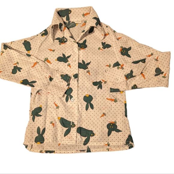 Kids 70s vintage polka dot & bunny button up top - Picture 1 of 6